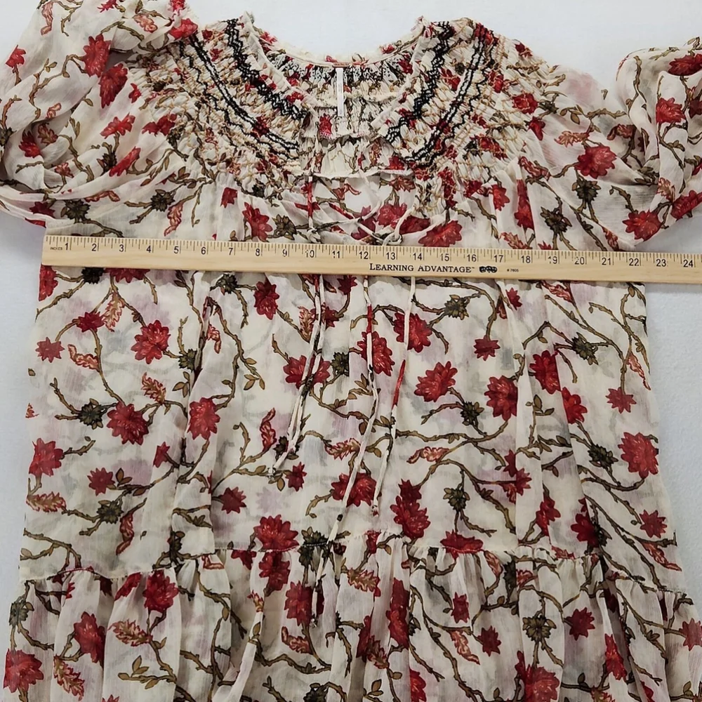FREE PEOPLE Sz S KEEPING UP WITH KARA LONG SLEEVE TUNIC IVORY Boho Hippie 70's - Picture 4 of 11